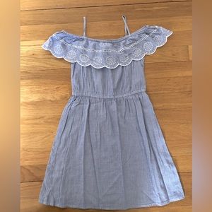 Girls Baby Blue and White stripped Off the Shoulder Cotton Blend Dress
